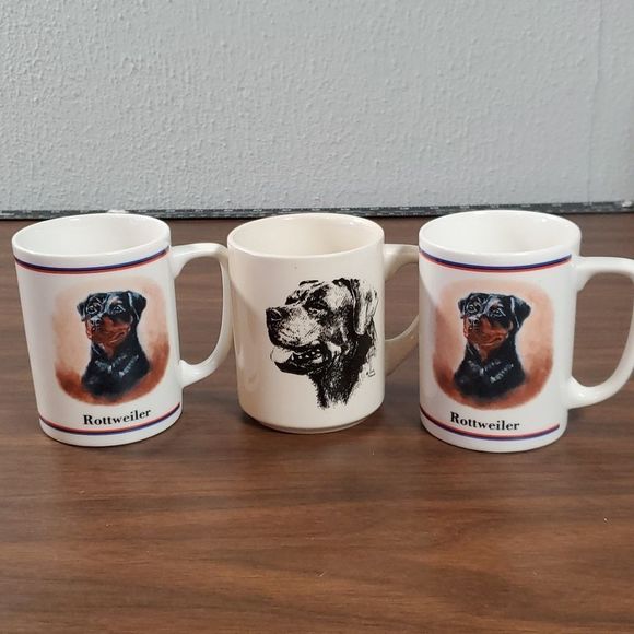 3 Rottweiler Dog Portrait Coffee Mug Cup Ceramic C. Farmer R. Maystead Mugs Cups - Picture 1 of 9